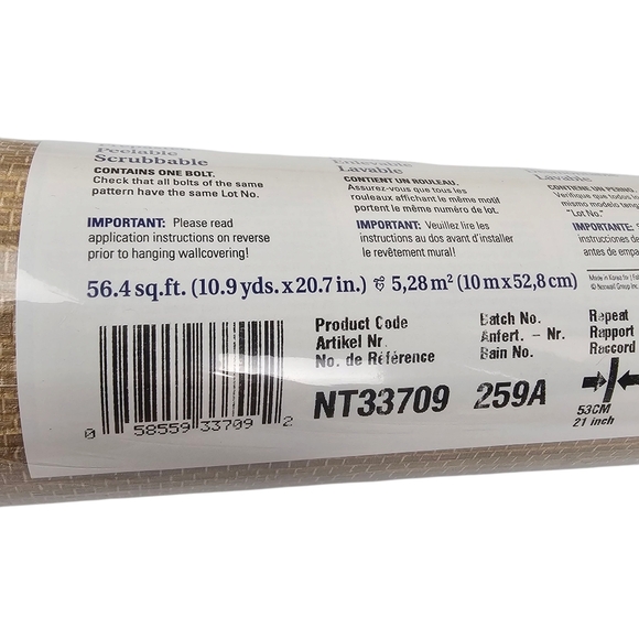 Norwall Solid Vinyl Wallcovering Faux Grass Cloth Natural Neutral Peel and Stick - Picture 3 of 8